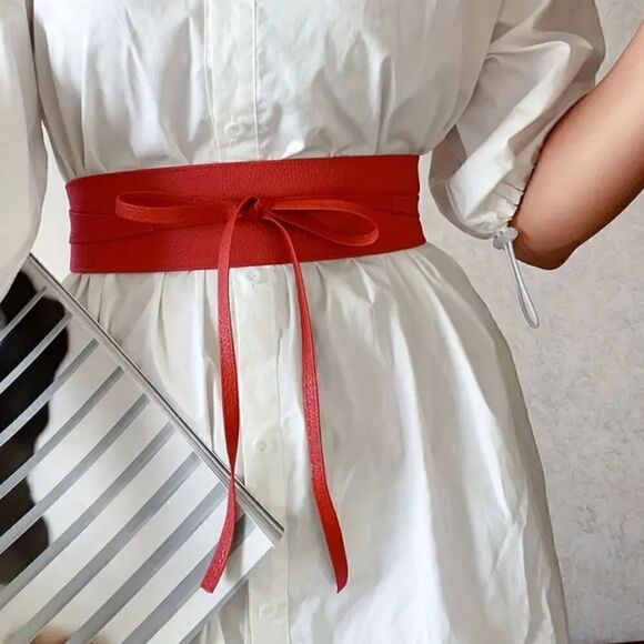 Fashionable Boho Vegan Leather Belt Wide Corset Style with Bow Tie Accent - Picture 5 of 11